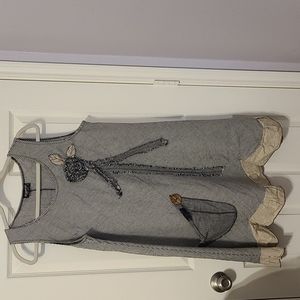 Dark blue and tan stripe, sleeveless dress